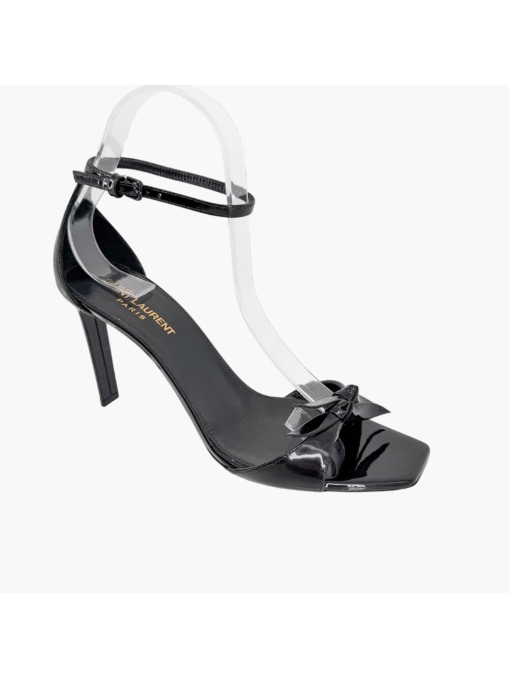 Saint Laurent Bea 90 Knot Patent Leather Sandals Heels Black Size 38.5 US 8.5 - Picture 7 of 13